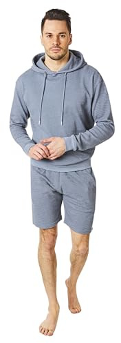 RIPT Herren Pyjamas Kapuzentop und kurzes Loungewear-Set, Blau, L