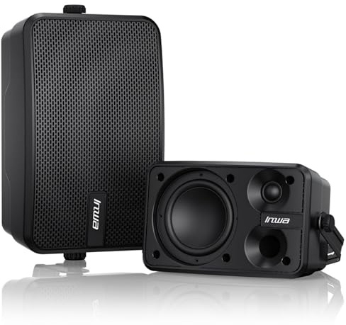 Inwa Outdoor Bluetooth 400W Lautsprecher, Aktiv/Passive Wandhalterung Lautsprecher, IPX5, Drahtlose, Stereo, Aux, für Innen, Überdachten Außen(Paar, MZ622, RMS 40W)