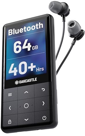 MP3 Player Bluetooth | MP3-Player Kinder mit Lautsprecher & Kopfhörer | MP3-Player 64GB interner Speicher – Erweiterbar 128GB | Music Player 40 Stunden Akkulaufzeit | Mini MP3player | OAKCASTLE MP300