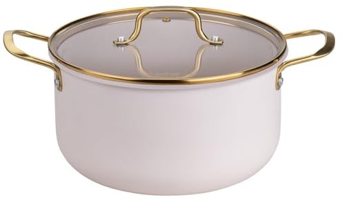 Fackelmann x Pamela Reif Kochtopf mit Deckel Ø 24 cm – aus recyceltem Aluminium, pastell-beige, 5510 ml, PFAS_freie keramische Beschichtung, für alle Herdarten geeignet