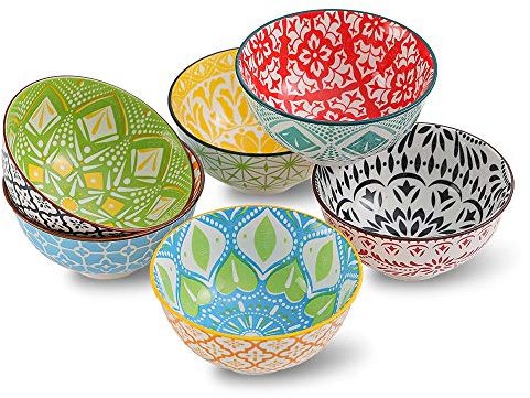 AHX Schalen Set - Kleine Müslischale Dessertschalen 300 ml - 6 teiliges Bunt Porzellan Schale für Eiscreme| Dessert | Müsli | Nachtisch | Snack | Reis | 12 cm Durchmesser