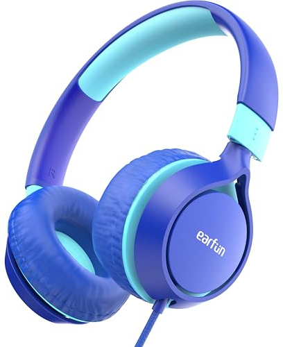 Kinder Kopfhörer, EarFun Kopfhörer Kinder mit Kabel, 85dB Lautstärkenbegrenzer, Superleicht, Faltbarer, Einstellbar, Stereoklang, 90 Grad drehbarer, On-Ear Kinderkopfhörer für Schule/Tablet, Blau