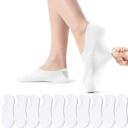PAUNEW Sneaker Socken Damen 10 Paar Sportsocken für Damen Füsslinge Füßlinge No Show Socken Footies Unsichtbare Großes Silikonpad Verhindert Verrutschen Herren