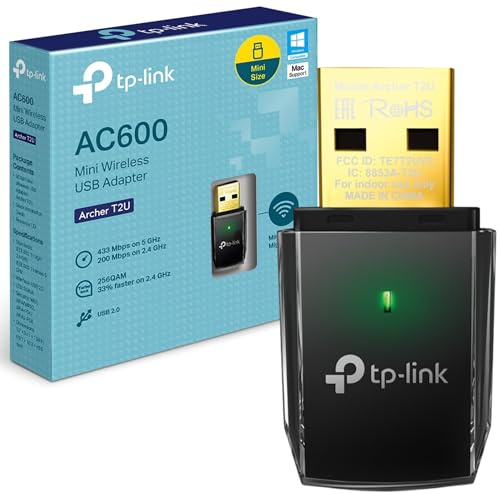 TP-Link Archer T2U AC600 USB WLAN Stick Adapter (433MBit/s 5GHz, 200MBit/s 2,4GHz, WPA und WPA2-Verschlüsselungs-Standard, Unterstützt Windows 11/10/8.1/8/7/XP, Mac OS 10.15 und früher) schwarz/Gold