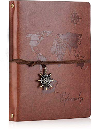 SEEALLDE Leder Notizbuch A5 Leere Seiten Journal Notebook Weltkarte Vintage Travel Tagebuch Notiz Skizzenbuch