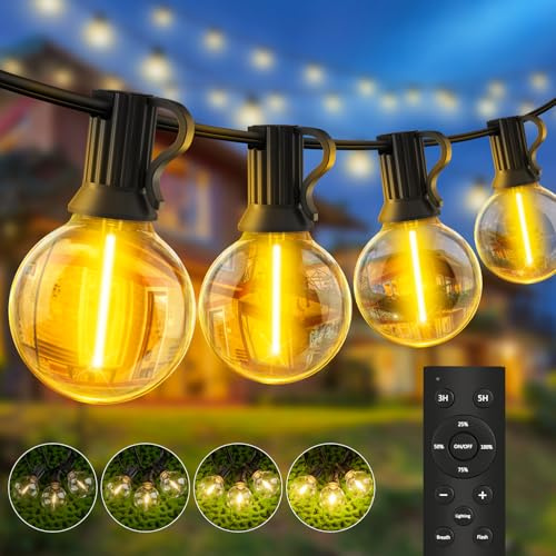 20 m G40 LED Außenlichterkette, dimmbar, Fernbed., IP44 | Timer, 25+2 Birnen, verbindbar, Warmweiß, Garten, Balkon, Terrasse, Pavillon, Party
