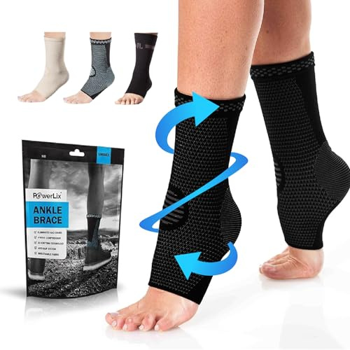 POWERLIX Sprunggelenkbandage 2 Stück, Professionelle Knöchelbandage für Damen/Männer Kompressionssocken Fußbandage für Plantarfasziitis, Arthritis, ACL, Gelenkschmerzen,Fersensporn, Sport, Schwarz, M