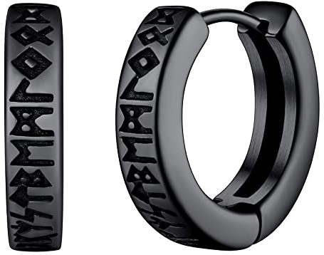 FaithHeart Schwarz Creolen Ohrstecker für Jungen Punk Gotik Viking Rune Ohrstecker Herren Ohrringe Wikinger Rune Ohrschmuck
