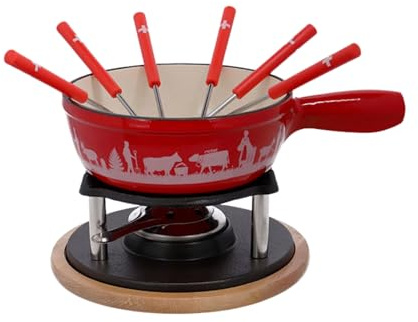 Rotel 1510150 Käsefondue-Set, traditionelles Schweizer Fondue, 2 l, 6 Personen, Fondue-Set, Aluminiumguss, Holz, Kunststoff, Emaille, 21 x 31 x 17,2 cm, Durchmesser 21 cm