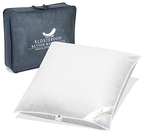 Klosterdorf Bettenmanufaktur Premium Dreikammer Kopfkissen ''funktionell'' - 80x80 cm - 1000 Gramm - Handarbeit aus Deutschland - Gesund schlafen - Daunenkopfkissen Daunenkissen 3-Kammer Kissen