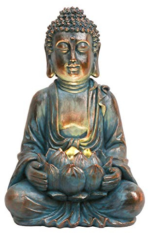 TERESA'S COLLECTIONS Gartendeko für draußen,Buddha Figur Garten Solarleuchte Harz sitzende Budda Statue Gartenfigur Wetterfest für Yard Balkon,Geschenke für Mama Vatertag, 18cm(M)