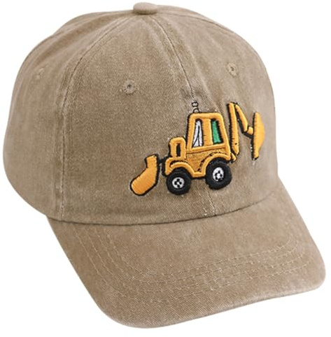 Bagger Baseball Cap Auto Sonnenhut für Kinder 2-8 Jahre - Cartoon Baseballmütze für Jungen und Mädchen mit Sonnenschutz, Khaki