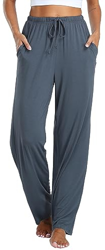 Vlazom Damen Schlafanzughose Modal Lang Weich Loungehose Freizeithose Yogahose Nachtwäsche Hosen mit Taschen Pyjamahose mit geradem Beinil