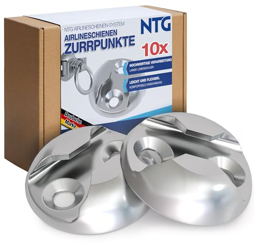 NTG 10 Stück Airlineschiene Zurrpunkt - TÜV Zertifiziert Zurrplatte Fitting | Runde Form aus Aluminium - zuverlässige Ladungssicherung beim Transport - LKW Anhänger Werkstatt Ankerpunkt
