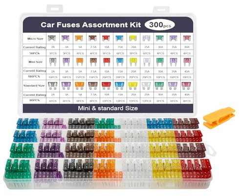 AiQInu Kfz Sicherungen Set 300Pcs,160 Mini Flachsicherungen + 90 Standard Sicherungen + 50 Micro Sicherungen+1 Sicherungszieher, für PKW/Wohnmobil/LKW 2A/3A/5A/7.5A/10A/15A/20A/25A/30A/35A/40A