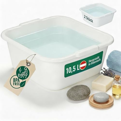 Novaliv 2x Spülschüssel eckig 10,5L, 34x34 cm, Weiß, BPA-frei Spülmaschinenfest Ideal für Küche und Camping, Wanne, Große Plastikschüssel, Waschschüssel eckig, Waschwanne, Abwaschschüssel
