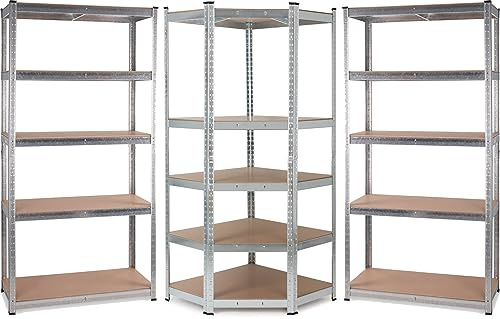 Stagecaptain Heavyrack Lager-Eckregal Extended Set, 8 kg | Robuste Steckregale für Lagerräume, Keller und Speisekammern, Bestehend aus 2 geraden Regalen und einem Eckregal, 8 kg