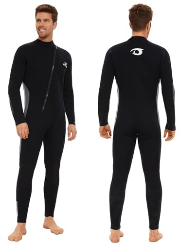 Owntop 5mm Neoprenanzüge für Männer – Winter Neoprenanzug Erwachsene Neopren Tauchanzug, Wet Suit Frontreißverschluss Voller Länge Ultrawarm für Kalt Wasser Tauchen Surfen, Herren Grau 3XL