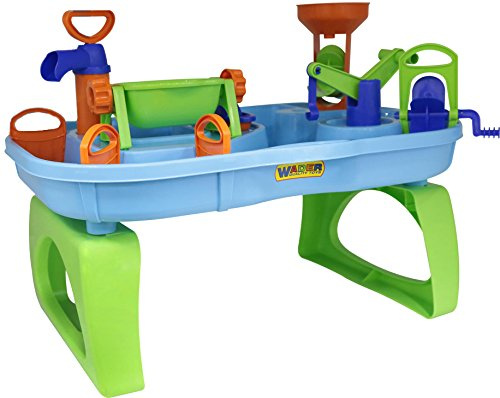 Polesie Wader Wasserbahn Waterfun Großes Wasserspielzeug & Wasserspieltisch | für Kinder ab 1 Jahr, Wasserkanal-Set für Garten & Balkon inklusive Boote, Wasserpumpe & Schleusen, Blau