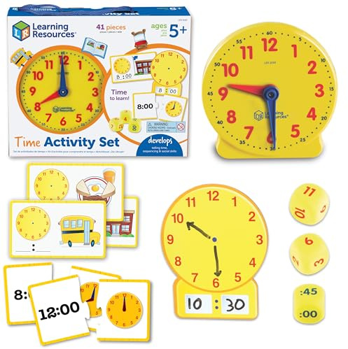 Learning Resources Spielset „Zeit“ | Lernuhr für Kinder, Klassenzimmer-Uhren für Schüler, Zeitanzeige, Lehruhr, analoge Uhren für Kinder