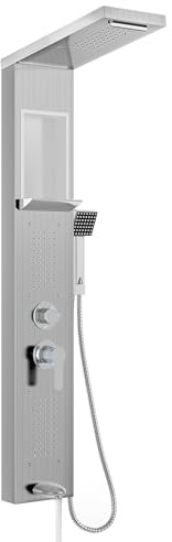 FIVMEN Duschpaneel Duschsystem Edelstahl Duschsäule 5-Funktionen Regendusche Wasserfalldusche Massagedüsen Handbrause Wanneneinlauf Duscharmatur Komplettset, Silber