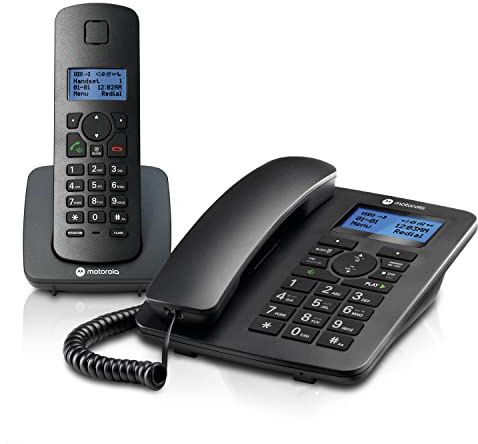 Motorola Voice - C4201 Schnurgebundenes Telefon mit digitalem Schnurlosterminal, Notrufmodus, Anrufweiterleitung, Telefonbuch mit 50 Namen und Nummern, Freisprecheinrichtung
