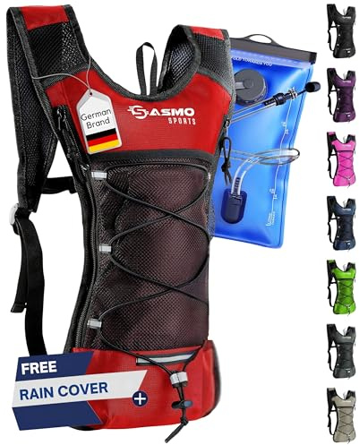SASMO® Trinkrucksack (Rot) mit Thermofach | Trinkrucksack Laufen - Ultraleicht 300g & 6L | Laufrucksack mit Trinkblase 2l, BPA-Frei | Rucksack mit Trinkblase & Reflektoren | Laufen, Fahrradfahren