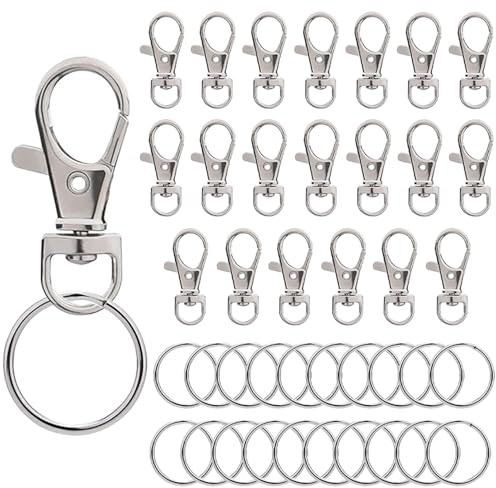 iCovalescent 20 Stück drehbare Karabinerverschlüsse, Schlüsselringe Edelstahl, Schlüsselanhänger Drehverschlüsse, Karabiner Schlüsselanhänger(Silber)