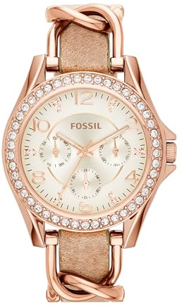 Fossil Riley Watch für Damen, Quarz-Chronographenwerk mit Edelstahl- oder Lederarmband