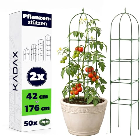 KADAX 2er Set Obelisk Rankhilfe 176 x 32 cm, Rankgitter mit 50 Pflanzenclips für Tomaten, Rosen & Kletterpflanzen, Pflanzenstützen aus Metall mit Kunststoffbeschichtung