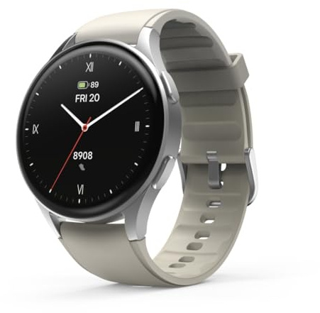 Hama Smartwatch 8900 mit GPS, wasserdicht IP68, Telefonfunktion (AMOLED Touch Display, Sprachsteuerung, Sportmodi, Schlaftracker, Herzfrequenzmessung, Whatsapp, Laufuhr, Pulsuhr, Fitnessuhr) Silber