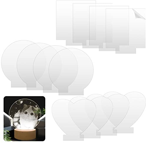 Ticeed 12 Pcs Acrylplatten Transparente Plexiglasplatten Acrylglas Lichtplatte 0.2cm Kunststoff Acryl Blätter für Led Lichtbasis DIY Display Projekte Acrylrohlinge Malerei (4 Formen)
