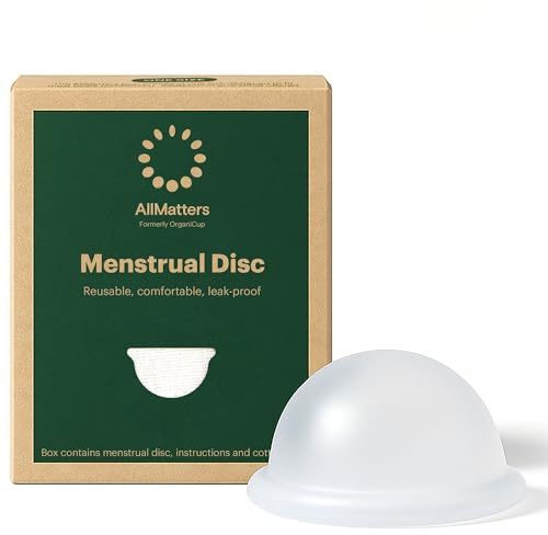 AllMatters (ehemals Organicup) Menstruationsscheibe. Eine wiederverwendbare und bequeme Alternative zu Einweg-Periodenprodukten. Fasst das Volumen von bis zu 6 Tampons. 100% medizinisches Silikon