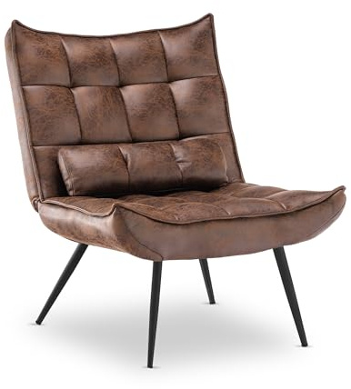 MCombo moderner Sessel Relaxsessel für Wohnzimmer, mit Taillenkissen, Retro Vintage Lesesessel Loungesessel Stuhl Polstersessel, 4779-1 (Braun-Mikrofaser)