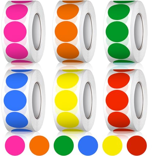 3000 Stück Klebepunkte Bunt 20mm Punkt Aufkleber Markierungspunkte Farbkodierung Runde Aufkleber Klebeetiketten Rund Etiketten für DIY Büro Kalende 500 Stücke/Rolle (6 Rollen) Adhesive Dots