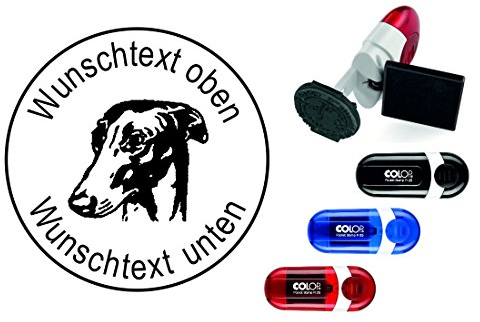 Geocachingstempel Hund « WINDHUND KOPF » mit persönlichen Cachername/Nickname Runder Stempel Geocaching Pocketstempel