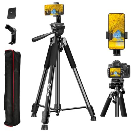 Moman Stativ Kamera, TP71T Aluminium Dreibeinstative mit Kopf 180cm Höhe DSLR Fotostativ Maximale Tragfähigkeit 5KG Verstellbares Tragbares Reisestativ, Leichte Tripod Ständer für Handys