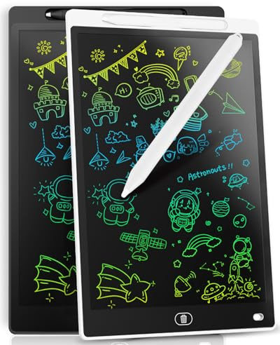 [2 STÜCKE] LCD Schreibtafel 12 Zoll, Genialba Buntes LCD Schreibtablett, LCD Writing Tablet, Elektronischer Tablette, Grafiktablett für Kinderspiele 2 3 4 5 6 7 Jahre Jungen Mädchen (Schwarz&Weiß)