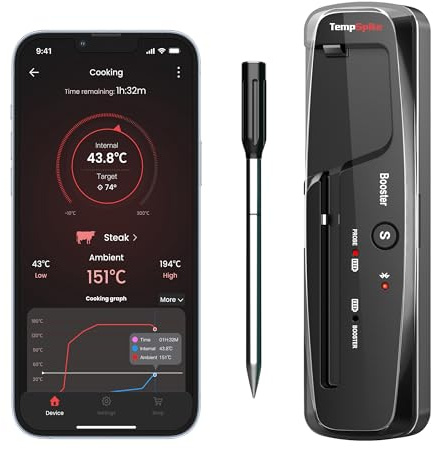 ThermoPro TempPro Fleischthermometer 150m Kabellos Grillthermometer Bluetooth IP67 Kerntemperaturmesser Bratenthermometer für Backofen, Grill, Rotisserie, Sicher im Geschirrspüler TP961