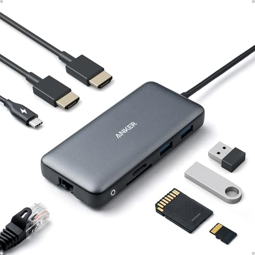 Anker USBC Hub, 8-in-1 USB C Dock, Dual 4K HDMI USB C to USB Adapter, 1 Gbps Ethernet Adapter, 85W Power Delivery, SD&microSD Speicherkartenleser für MacBook Pro, Pixelbook und mehr (Ohne Ladegerät)