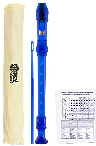Mad About MA-REC02 Diskant-Blockflöte, Sopran-Schulblockflöte mit Tasche, Putzer und Grifftabelle - Blau