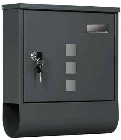 WOLTU Briefkasten Postkasten mit Zeitungsfach Sichtfenstern Namensschild, Wandbriefkasten abschließbar, mit 2 Schlüsseln, modern, Anthrazit, 30,5x33,5x9 cm