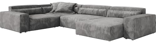 Wohnlandschaft Sirpio XL Mikrofaser Taupe 360x260 cm Recamiere variabel