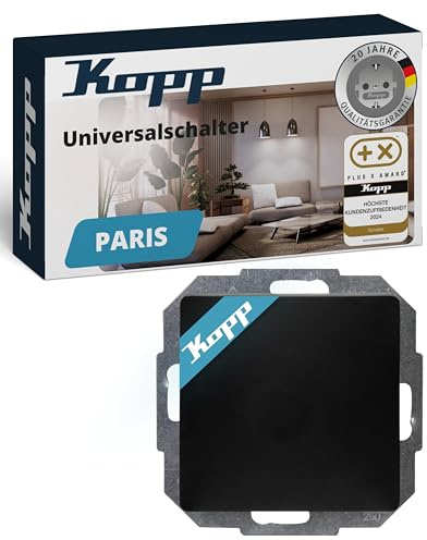 Kopp PARIS Universalschalter in Matt-Schwarz - Lichtschalter-Unterputz mit 10AX Schaltvermögen - Hochwertiger IP20 Schalter mit Steckklemmen - Stilvoller Wechselschalter-Unterputz 250V~