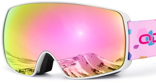 Odoland Skibrille Kinder, Snowboardbrille für Jungen und Mädchen (8-16 Jahre), Helmkompatible Verspiegelt Schneebrille UV-Schutz Anti-Fog zum Skifahren Skaten