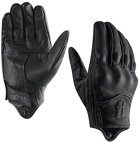 Harssidanzar Damen Vollfinger Ziegenleder Leder Touchscreen Motorradhandschuhe GL016EU, Schwarz, Größe M