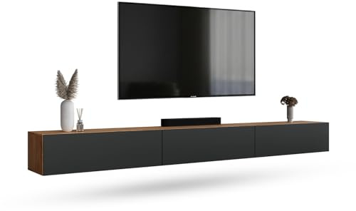 Planetmöbel West TV-Schrank, Fernsehtisch 300 cm lang, TV-Board | für Fernseher bis 85 Zoll, TV Board viel Stauraum, lowboard hängend, 3x Fernsehschrank 100 x 30 x 37,5 cm, anthrazit