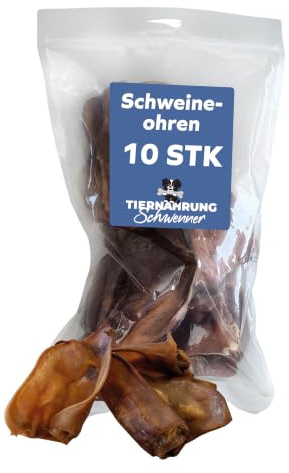 Tiernahrung Schwenner Schweineohren Hunde, 10 St, getrocknet, naturbelassen | Hundeleckerli naturbelassen, Gelenkgesundheit, BARF-geeignet, Kauartikel aus Deutschland, Welpen-Leckerlies