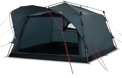 qeedo Quick Villa M, 4 Personen Familienzelt mit Quick-Up Schnellaufbau-System - Wasserdichtes Campingzelt, extra groß, hoch & geräumig, mit Vordach, Eingang & Fenster mit Moskitonetz & Mesh-Belüftung