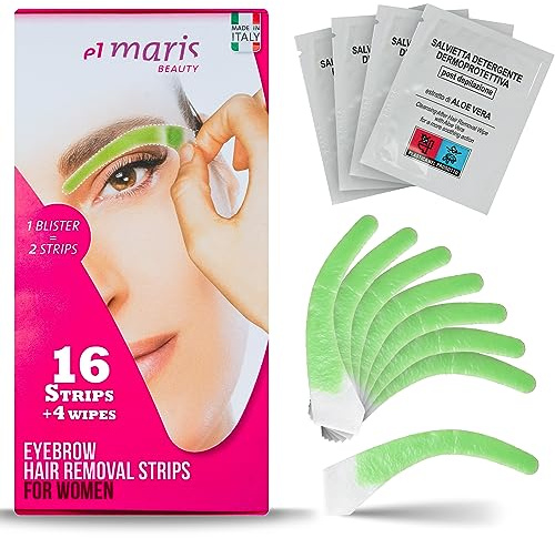 Elmaris Augenbrauen Kaltwachs Enthaarungs Streifen. Anpassungsfähig an jede Augenbrauenform. Präzise und schnell. Reizarm & schmerzfrei und lang anhaltend. Für Sie und Ihn 8 Blister, 16 Streifen